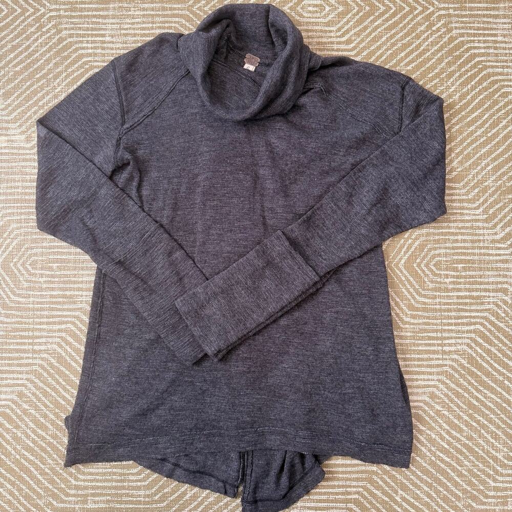 Free People We The Free Cowl Neck Long Sleeve Hi Low Top Charcoal Gray
